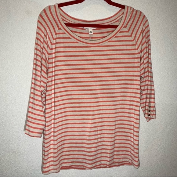 Banana Republic Tops - Banana Republic coral tan striped shirt top Boxy Long Sleeve Tee soft XL